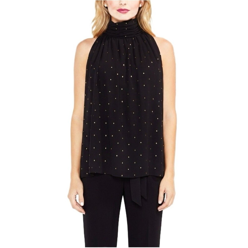 Vince Camuto Black High Neck Sleeveless Halter Top NWT